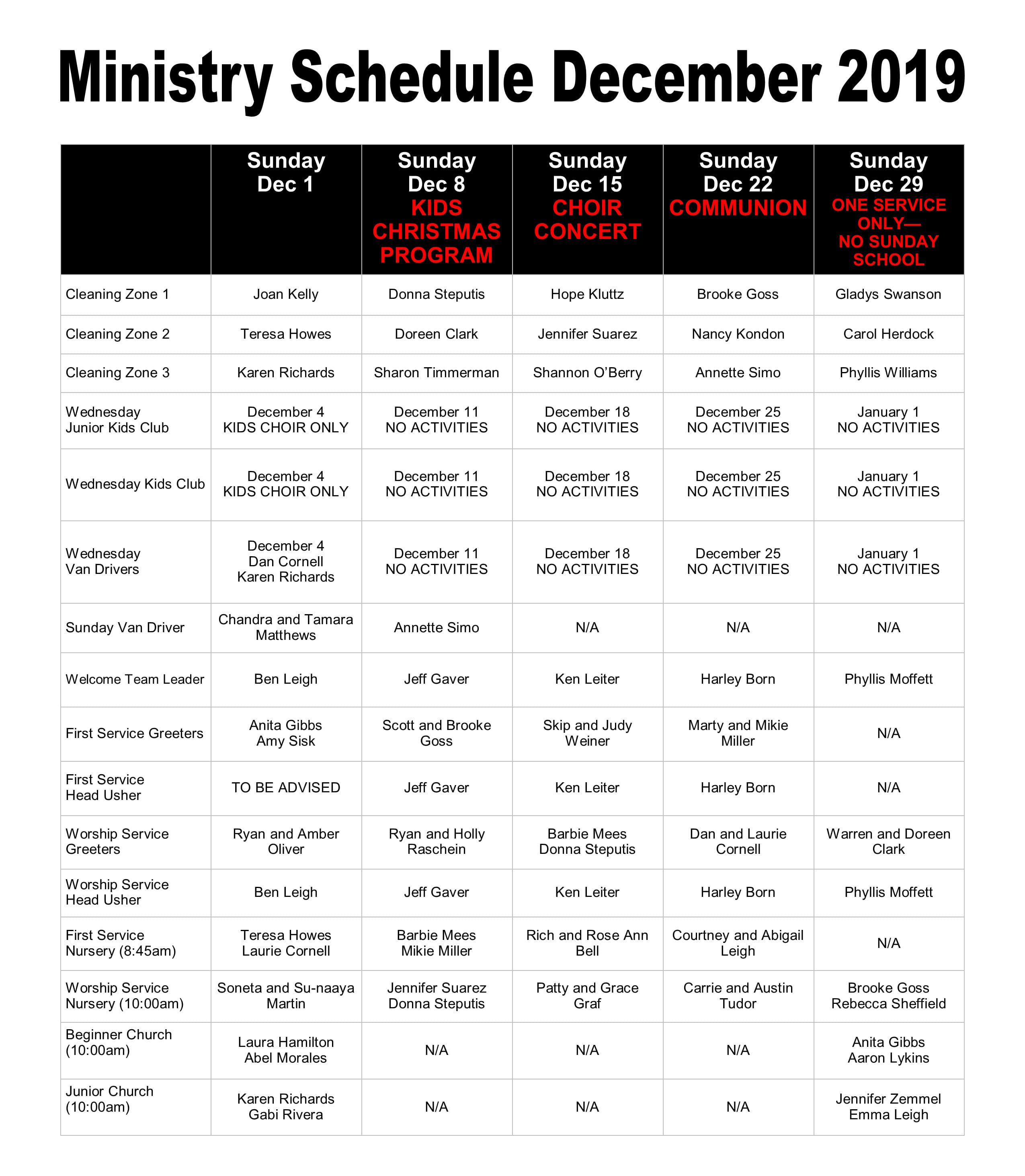 Ministry Schedule Key Largo Baptist Church